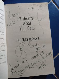 Front page of a book, signed by Jeffrey Boakye